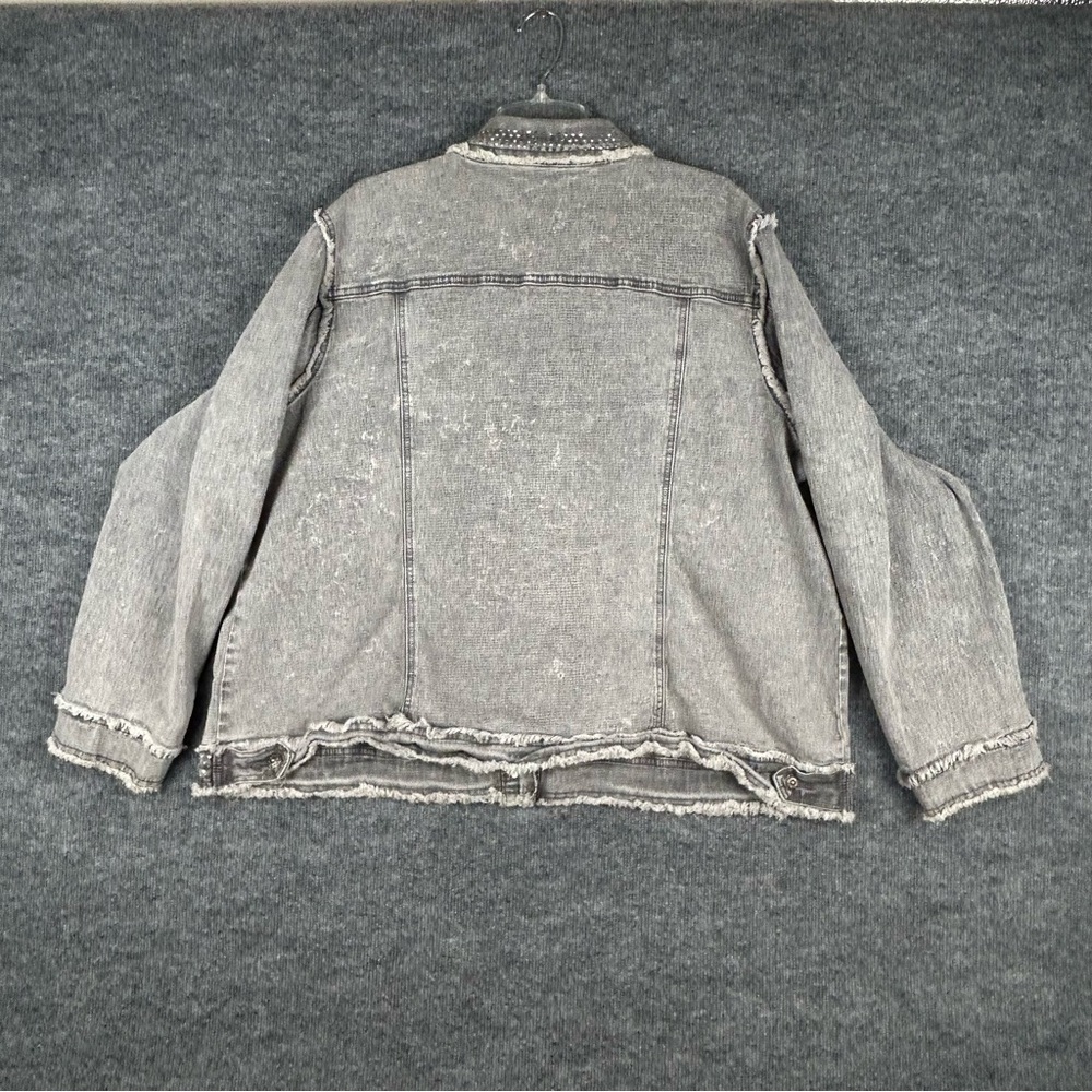 DG2 Diane Gilman 3X Grey Embellished Denim Jacket — Frayed & Studded - Picture 3 of 15